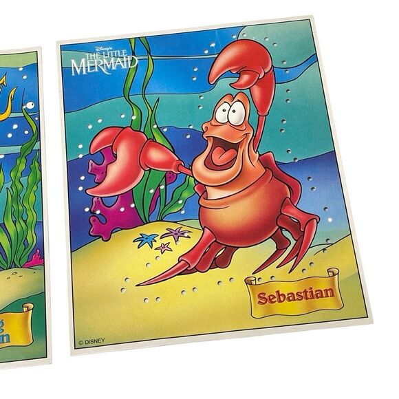 Disney Little Mermaid Sewing Cards 5 Cardboard Cards 1991 RoseArt No Ursula - Picture 5 of 11